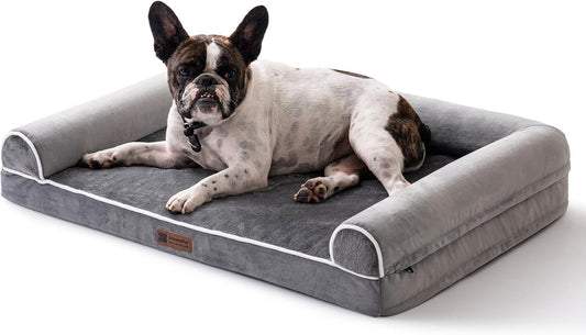 MEWOOFUN Orthopedic Dog Bed – Egg Crate Foam Sofa for Medium to Large Dogs with Bolster Support & Waterproof Washable Cover – Non-Slip Base, 40"x30" – Grey